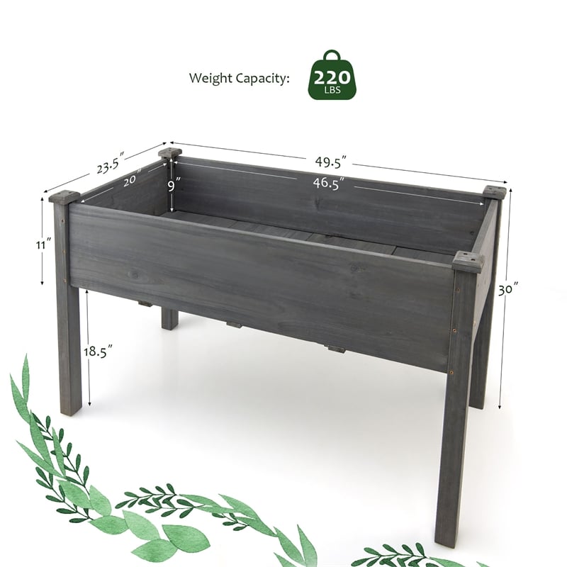 Pemberly Row Wooden Raised Vegetable Garden Bed Elevated Grow Planter Gray