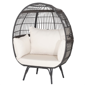 Pemberly Row Patio Oversized Wicker Egg Chair Lounge Basket 4 Cushion White