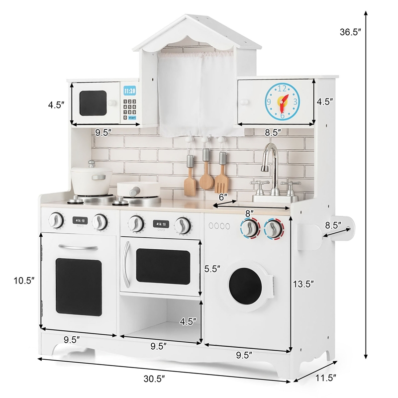 Pemberly Row Kids Kitchen Cooking Pretend Playset Cookware Toddler Gift White