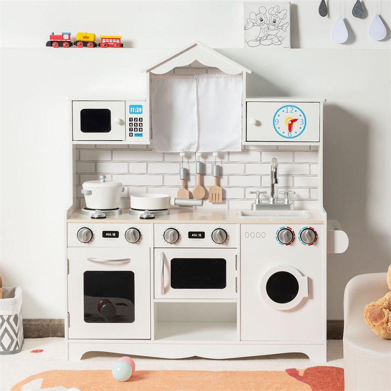 Pemberly Row Kids Kitchen Cooking Pretend Playset Cookware Toddler Gift White