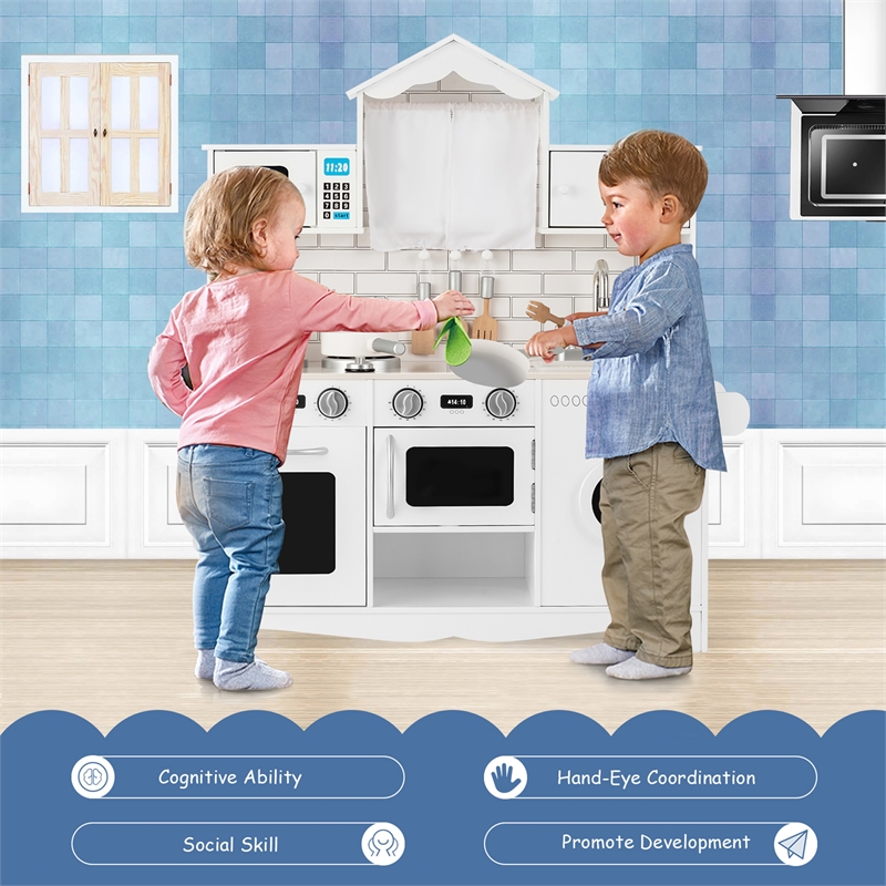 Pemberly Row Kids Kitchen Cooking Pretend Playset Cookware Toddler Gift White