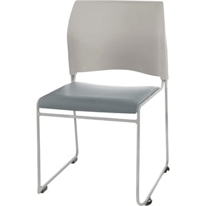 Pemberly Row 30.75&quot Modern Cafetorium Plush Vinyl Stack Chair in Blue/Gray