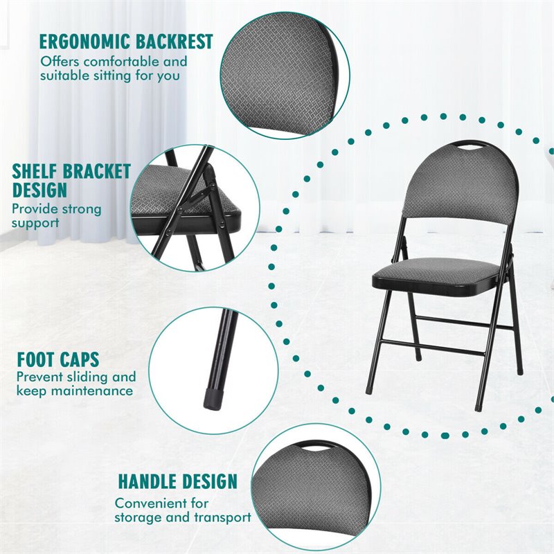 Pemberly Row Upholstered Padded Fabric Folding Chairs in Black (Set of 6)