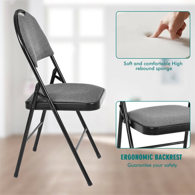 Pemberly Row Upholstered Padded Fabric Folding Chairs in Black (Set of 6)