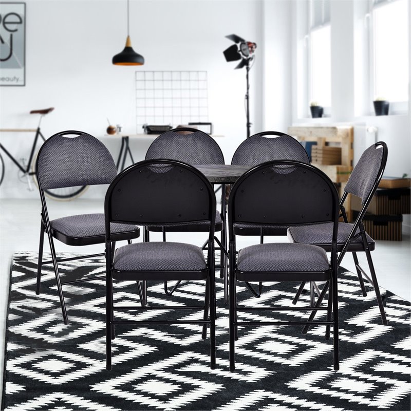 Pemberly Row Upholstered Padded Fabric Folding Chairs in Black (Set of 6)