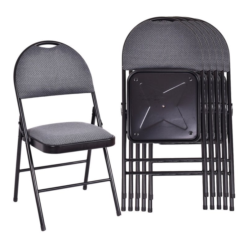Pemberly Row Upholstered Padded Fabric Folding Chairs in Black (Set of 6)