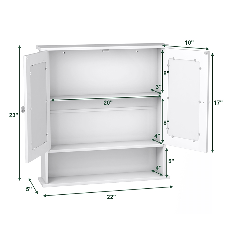 Pemberly Row Bathroom Double Mirror Door Storage Medicine Cabinet White
