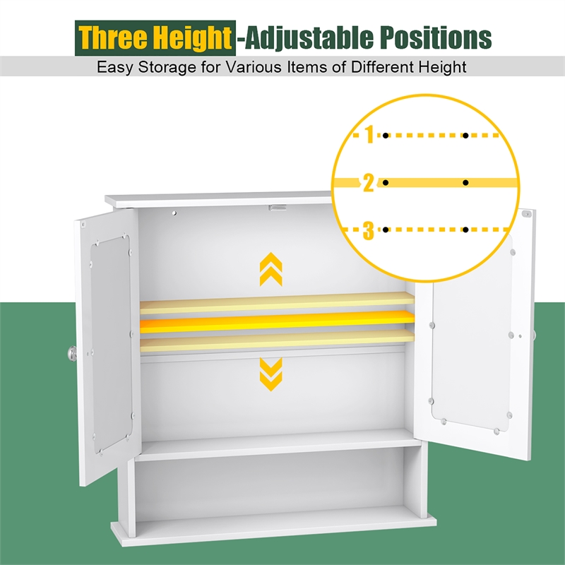 Pemberly Row Bathroom Double Mirror Door Storage Medicine Cabinet White