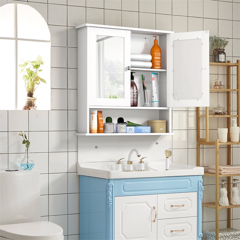 Pemberly Row Bathroom Double Mirror Door Storage Medicine Cabinet White