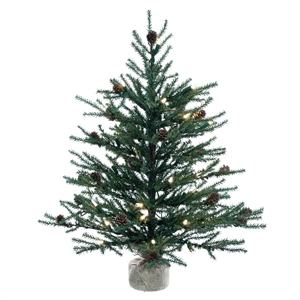 Pemberly Row 24&quot Carmel Pine Artificial Christmas Tree with LED Lights in Green
