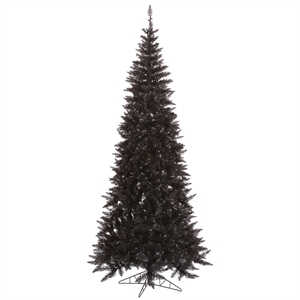 Pemberly Row 108&quot Plastic Fir Slim Unlit Artificial Christmas Tree in Black