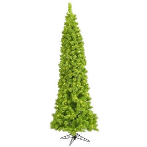 Pemberly Row 90&quot Fir Pencil LED Artificial Christmas Tree in Flocked Lime Green