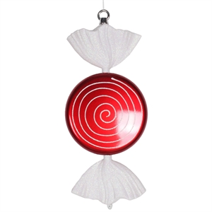 Pemberly Row 13&quot Plastic Swirl Flat Candy Christmas Ornament in Red/White