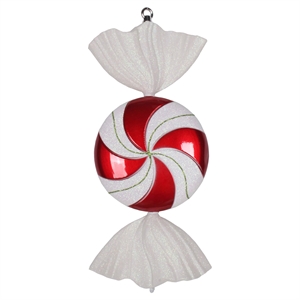 Pemberly Row 18.5&quot Plastic Flat Swirl Candy Christmas Ornament in Red/White
