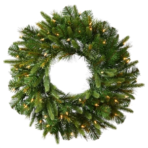 Pemberly Row 30&quot Cashmere Artificial Christmas Wreath with White Lights in Green