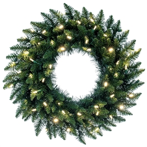 Pemberly Row 24&quot Camdon Fir Artificial Christmas Wreath with LED Lights in Green