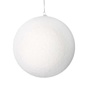 Pemberly Row 10&quot Plastic Ball Ornament with Metal Cap in Flocked White