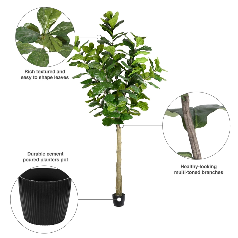 Pemberly Row Contemporary 10' Artificial Green Potted Fiddle Tree