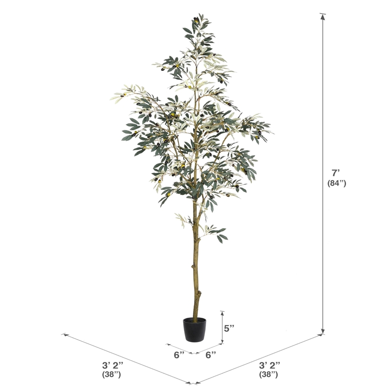 Pemberly Row Contemporary 7' Artificial Green Olive Tree in Pot