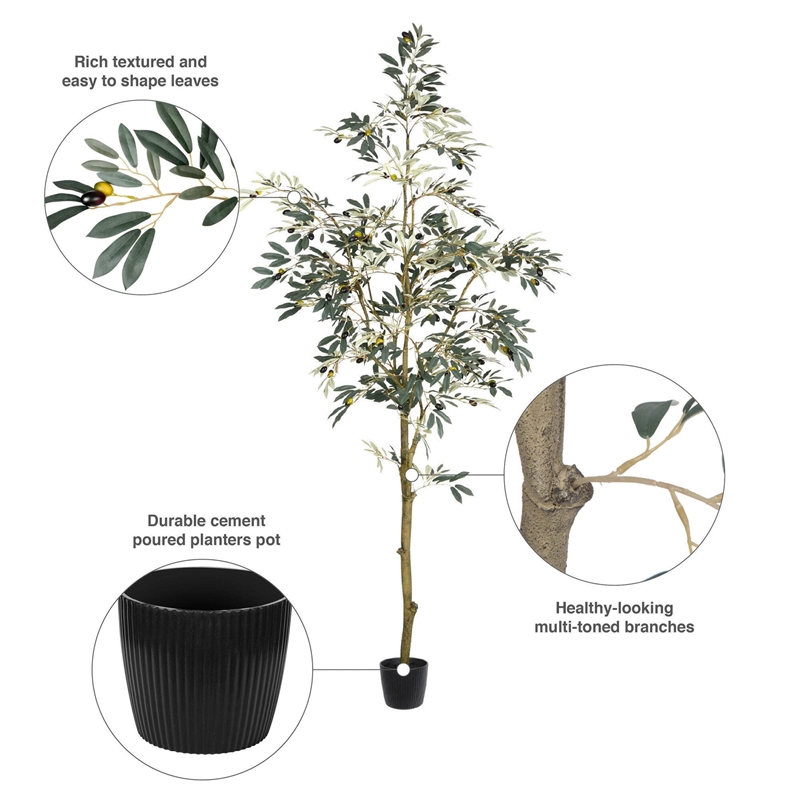 Pemberly Row Contemporary 7' Artificial Green Olive Tree in Pot