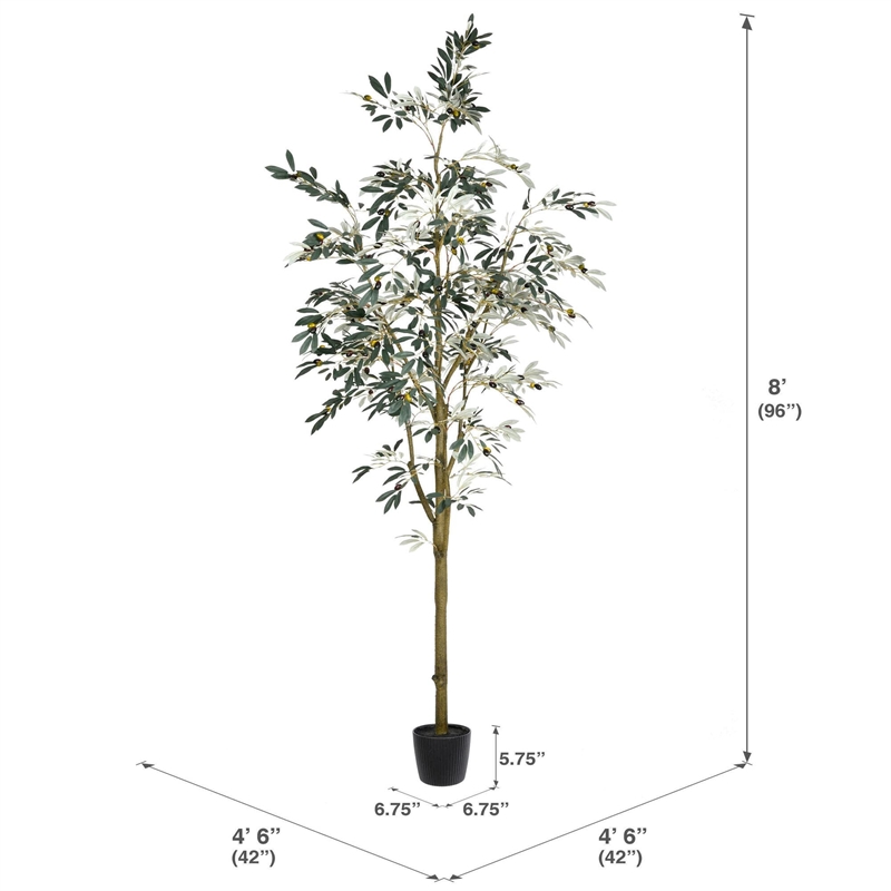 Pemberly Row Contemporary 8' Artificial Green Olive Tree in Pot