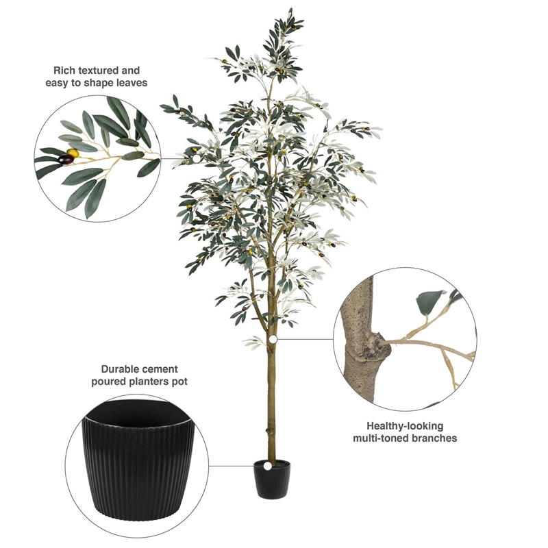 Pemberly Row Contemporary 8' Artificial Green Olive Tree in Pot