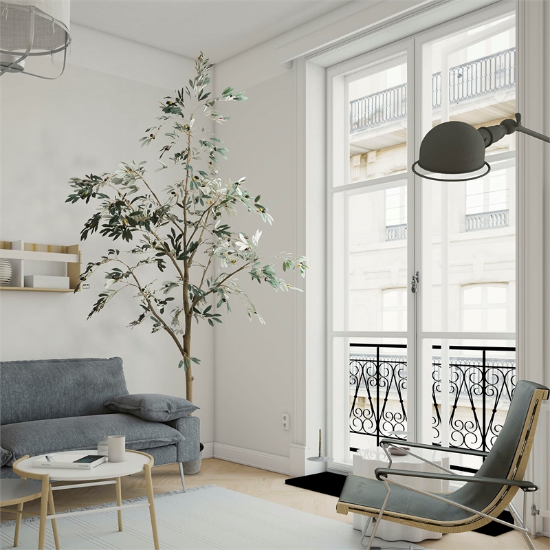 Pemberly Row Contemporary 8' Artificial Green Olive Tree in Pot