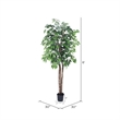 Pemberly Row 6' Artificial Ficus Deluxe Tree with Black Plastic Pot in Green
