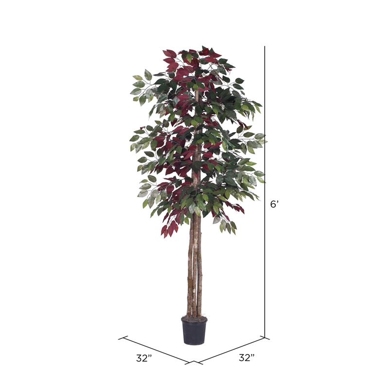 Pemberly Row 6' Artificial Capensia Deluxe Tree with Black Pot in Green/Red