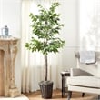Pemberly Row 6' Artificial Ficus Tree with Rattan Basket in Dark Green