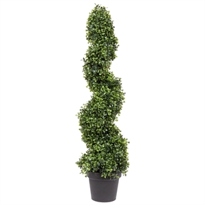 Pemberly Row 3' Plastic Artificial Potted Boxwood Spiral Tree in Green
