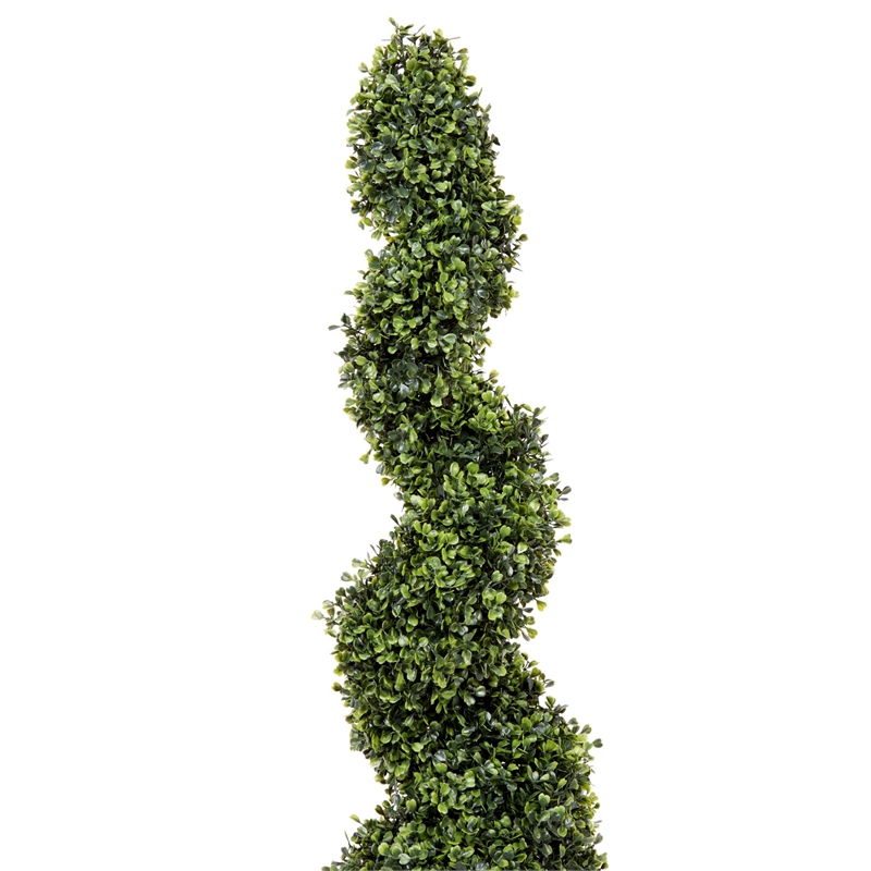 Pemberly Row 3' Plastic Artificial Potted Boxwood Spiral Tree in Green