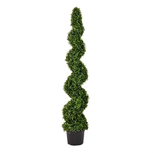 Pemberly Row 5' Plastic Artificial Potted Boxwood Spiral Tree in Green