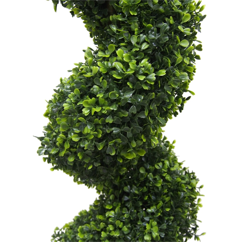 Pemberly Row 5' Plastic Artificial Potted Boxwood Spiral Tree in Green