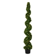 Pemberly Row 6' Plastic Artificial Potted Boxwood Spiral Tree with LED in Green
