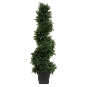 Pemberly Row 3' Plastic Artificial Potted Cedar Spiral Tree in Green