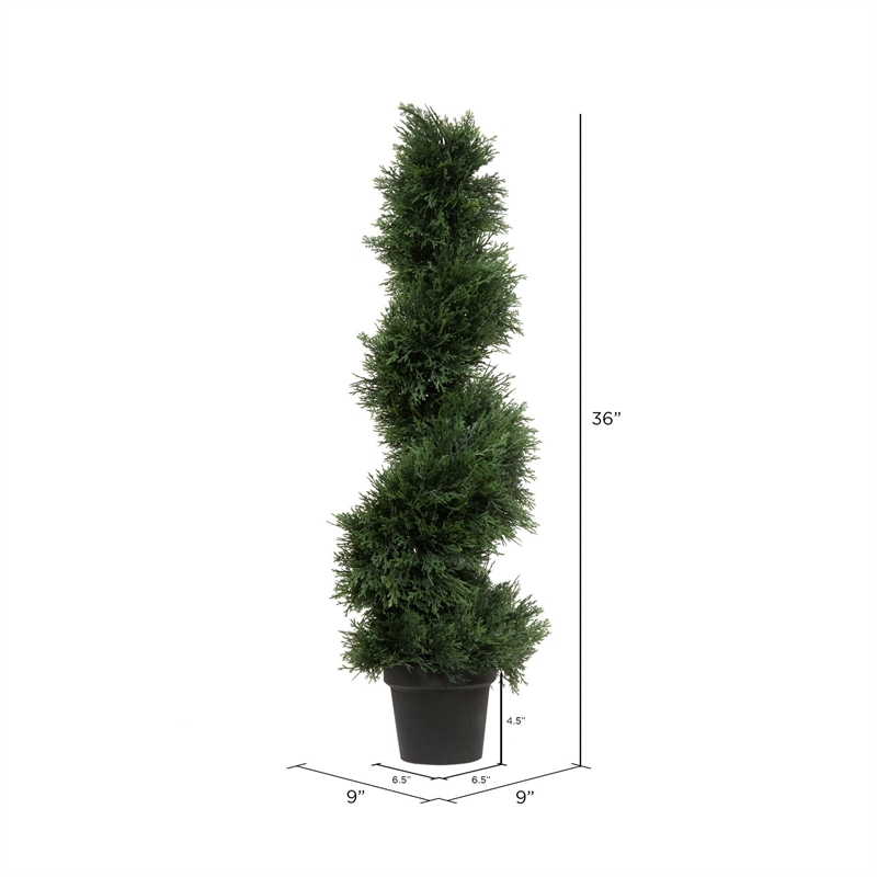 Pemberly Row 3' Plastic Artificial Potted Cedar Spiral Tree in Green
