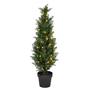 Pemberly Row 3' Contemporary Plastic Artificial Potted Cedar Tree w/ LED - Green