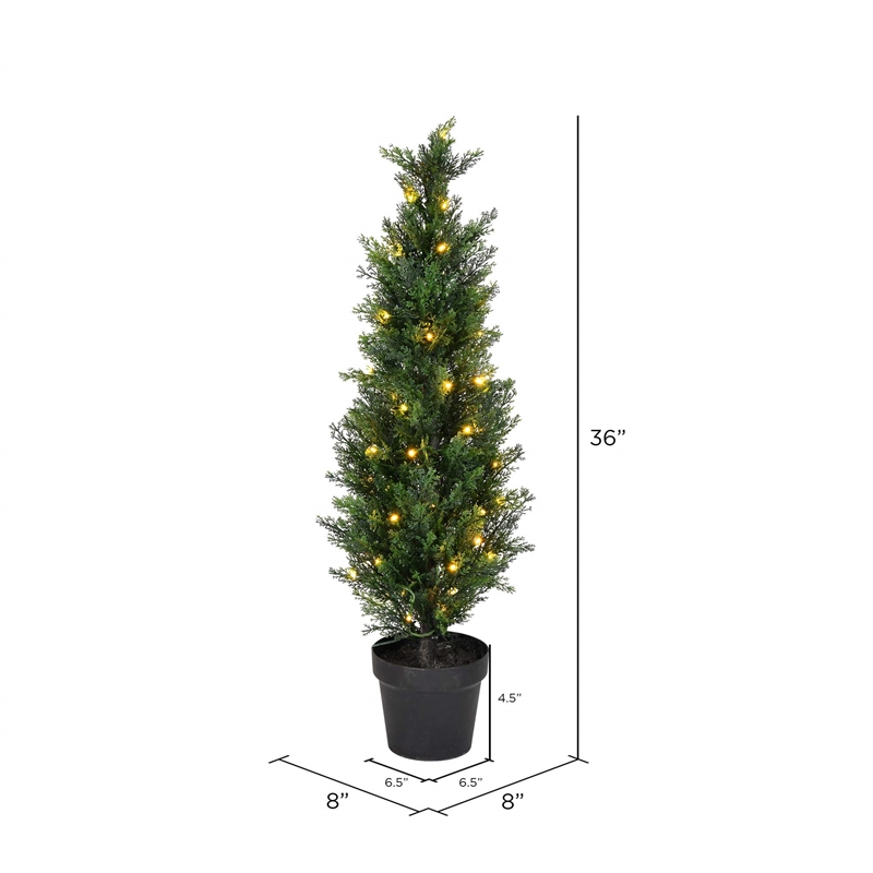 Pemberly Row 3' Contemporary Plastic Artificial Potted Cedar Tree w/ LED - Green