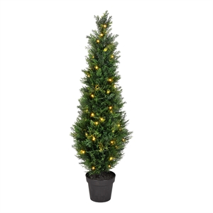 Pemberly Row 4' Contemporary Plastic Artificial Potted Cedar Tree w/ LED - Green