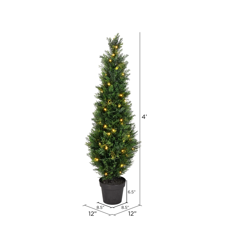 Pemberly Row 4' Contemporary Plastic Artificial Potted Cedar Tree w/ LED - Green