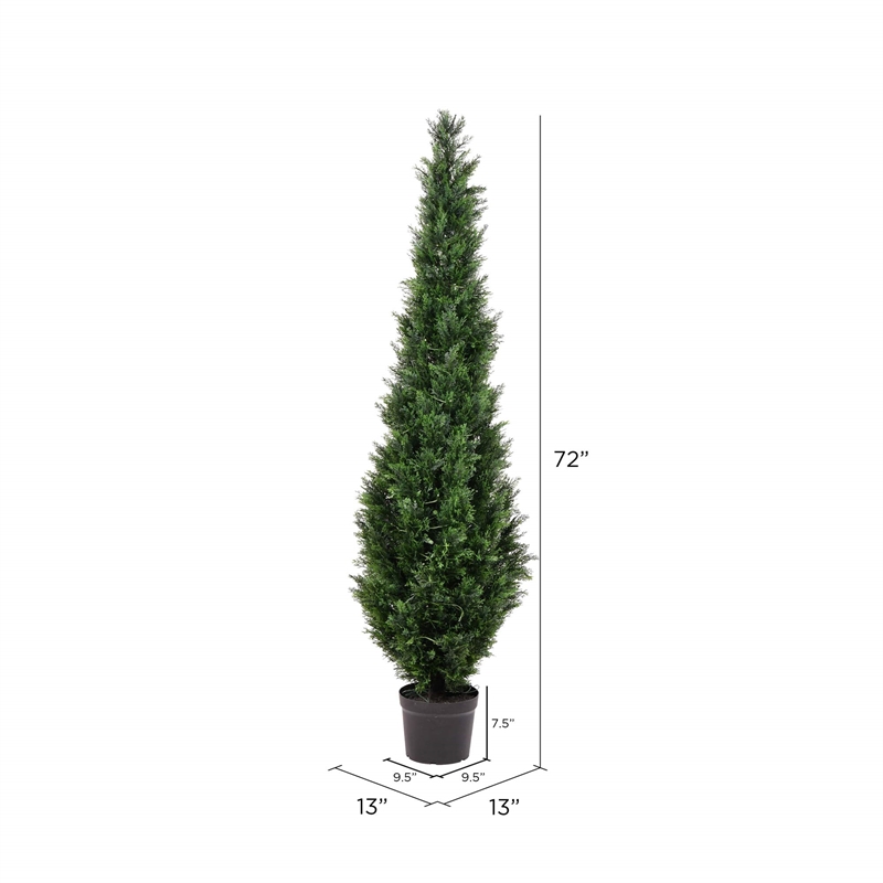 Pemberly Row 6' Contemporary Plastic Artificial Potted Cedar Tree in Green