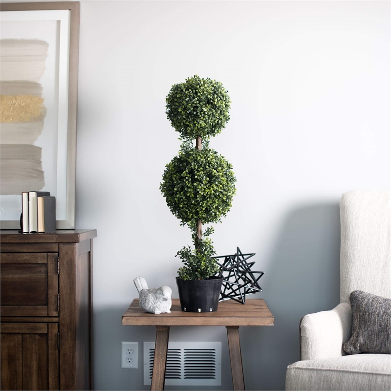 Pemberly Row 3' Plastic Artificial Double Ball Boxwood Topiary in Green