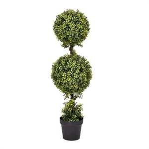 Pemberly Row 3' Plastic Artificial Double Ball Boxwood Topiary in Green