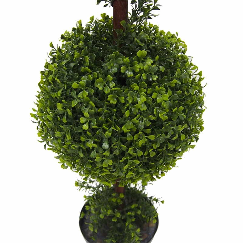 Pemberly Row 3' Plastic Artificial Double Ball Boxwood Topiary in Green