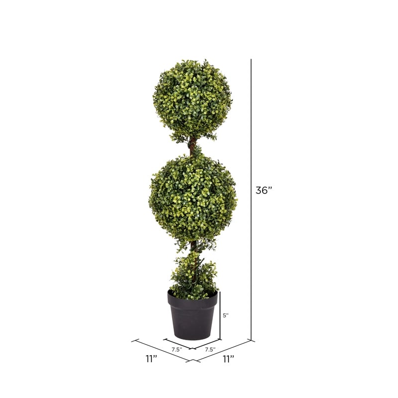 Pemberly Row 3' Plastic Artificial Double Ball Boxwood Topiary in Green