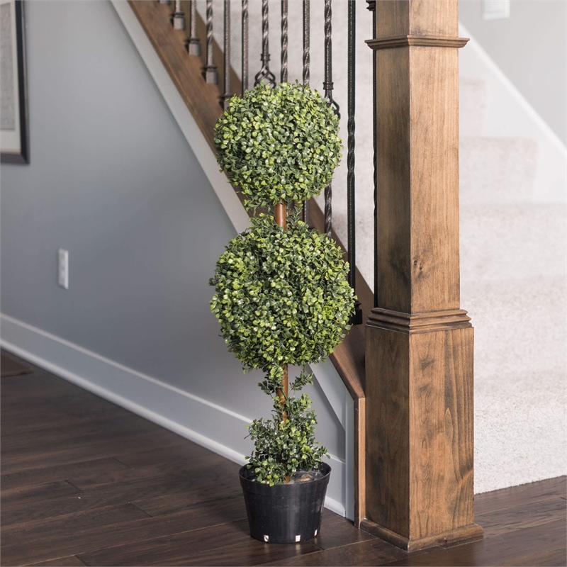 Pemberly Row 3' Plastic Artificial Double Ball Boxwood Topiary in Green