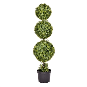 Pemberly Row 4' Plastic Artificial Triple Ball Boxwood Topiary in Green