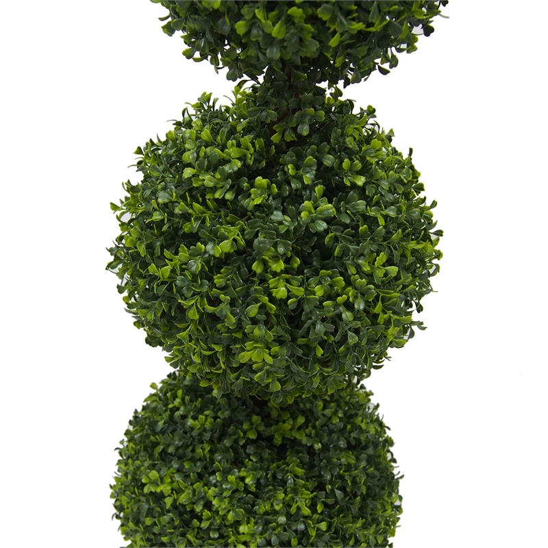 Pemberly Row 4' Plastic Artificial Triple Ball Boxwood Topiary in Green