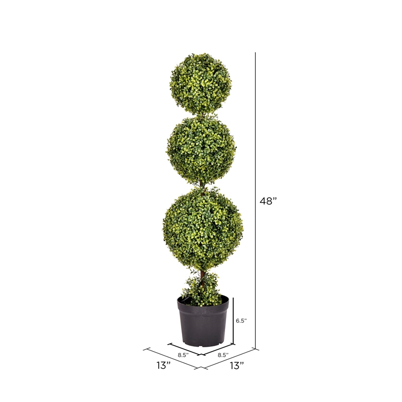 Pemberly Row 4' Plastic Artificial Triple Ball Boxwood Topiary in Green